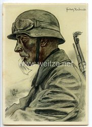 Heer - Willrich farbige Propaganda-Postkarte - " Kradmelder einer Panzer-Vorausabteilung "