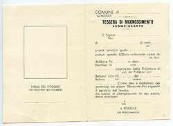 III. Reich - Präfektur Belluno ( Italien ) - Ausweiskarte für einen Mann