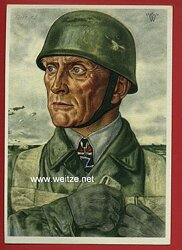 Luftwaffe - Willrich farbige Propaganda-Postkarte - Ritterkreuzträger Oberst Bruno Bräuer