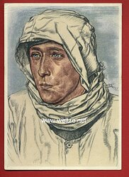 Heer - Willrich farbige Propaganda-Postkarte - " Ein bewährter Spähtruppführer im Westwallvorfeld im Schneetarnhemd "