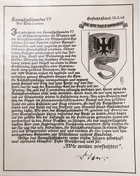 Luftwaffe - Schmuckblatt über die Stiftung des Geschwaderabzeichens für das Kampfgeschwader 77