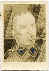 Fotografie einer Portraitzeichnung eines Waffen-SS Scharführer