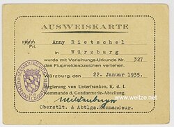 III. Reich - Kommando der Gendarmerie-Abteilung von Unterfranken und Aschaffenburg - Ausweiskarte