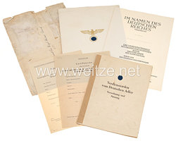 III. Reich - Verdienstkreuz des Ordens vom Deutschen Adler 3. Stufe mit Schwertern - Verleihungsurkunde mit weiteren Papieren