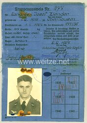 Luftwaffe - Truppenausweis für einen Kanonier der 5.( Scheinwerfer ) Batterie/Flak-Regiment 11