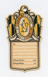 III. Reich Herstelleretikett für Blankwaffen von "Carl Eickhorn Solingen" .
