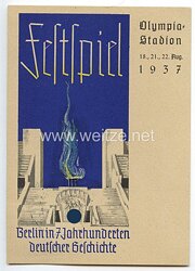 III. Reich - farbige Propaganda-Postkarte - " Festspiel - Berlin in 7 Jahrhunderten deutscher Geschichte - Olympiastadion 1937 "
