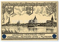 III. Reich - farbige Propaganda-Postkarte - " Gautagung Mecklenburg-Lübeck - Vereidigung der Politischen Leiter am 24./25. Februar 1934 "