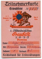 1. Mitteldeutsches Gaufest 1935 Dessau - Teilnehmerkarte