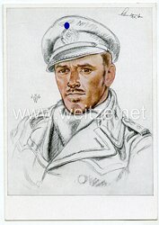 Kriegsmarine - Willrich farbige Propaganda-Postkarte - Ritterkreuzträger Kapitänleutnant Schultze