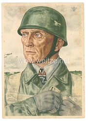 Luftwaffe - Willrich farbige Propaganda-Postkarte - Ritterkreuzträger Oberst Bräuer