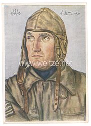 Luftwaffe - Willrich farbige Propaganda-Postkarte - Ritterkreuzträger Oberstleutnant Schumacher