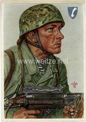 Luftwaffe - Willrich farbige Propaganda-Postkarte - Ritterkreuzträger Feldwebel Arpke
