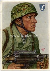 Luftwaffe - Willrich farbige Propaganda-Postkarte - Ritterkreuzträger Feldwebel Arpke