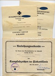 Luftwaffe - Urkundentrio für einen späteren Obergefreiten der 3./Flakregiment 701 (mot)