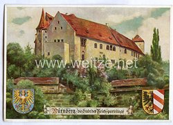 III. Reich - farbige Propaganda-Postkarte - " Nürnberg - die Stadt der Reichsparteitage - Die Burg von Westen "