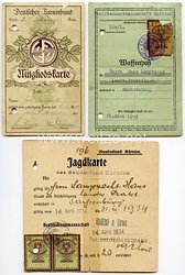 III. Reich - Waffenpaß und Jagdkarte für einen Jungen in Sachsenburg
