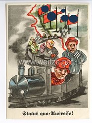 III. Reich - farbige Propaganda-Postkarte - " Status quo = Ausreise "