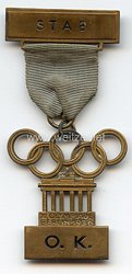 XI. Olympischen Spiele 1936 Berlin - Offizielles Teilnehmerabzeichen eines Angehörigen des Stabes des Organisations-Komitees