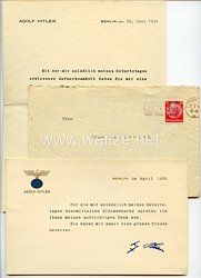 Adolf Hitler - 2 persönliche Schreiben als Dank für die übermittelten Glückwünsche zu seinem Geburtstag mit Anschreiben