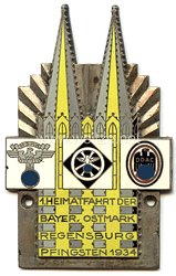 NSKK / DDAC - nichttragbare Teilnehmerplakette - " 1. Heimatfahrt der Bayer. Ostmark Regensburg Pfingsten 1934 "