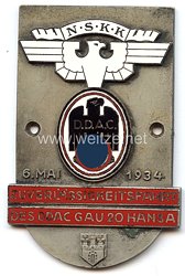 NSKK / DDAC - nichttragbare Teilnehmerplakette - " Zuverlässigkeitsfahrt des DDAC Gau 20 Hansa 6. Mai 1934 "