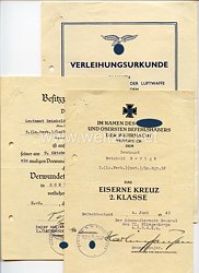 Luftwaffe - Urkundentrio für einen Leutnant und späteren Oberleutnant der 3.(Ln.Verb.)(mot.)/Luftnachr.-Rgt.32