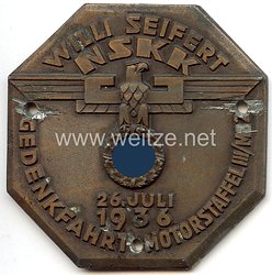 NSKK - nichttragbare Teilnehmerplakette - " NSKK-Motorstaffel III/M82 - Willi Seifert Gedenkfahrt 26. Juli 1936 "
