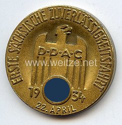 NSKK / DDAC - nichttragbare Auszeichnungsplakette - " Erste Sächsische Zuverlässigkeitsfahrt 22. April 1934 - Für sportliche Leistung "