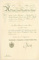 Preussen - Urkunde zum Roten Adlerorden 2. Klasse mit Schwertern 