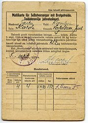 III. Reich / Estland - Mahlkarte für Selbstversorger mit Brotgetreide