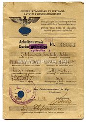 III. Reich - Generalkommissar in Lettland - Arbeitsausweis für eine Frau des Jahrgangs 1901