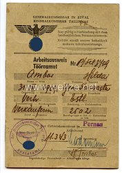 III. Reich - Generalkommissar in Reval ( Estland ) - Arbeitsausweis für eine Frau des Jahrgangs 1909
