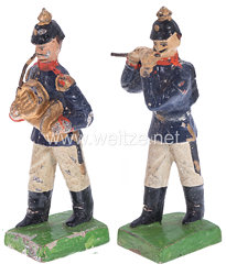 1. Weltkrieg Preussen 2 Musiker in blauer Uniform marschierend ( Pfeifer und Waldhornbläser )