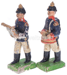 1. Weltkrieg Preussen 2 Musiker in blauer Uniform marschierend ( Trommler und Lyraträger )