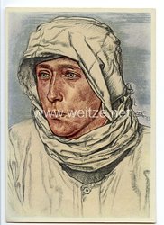 Heer - Willrich farbige Propaganda-Postkarte - " Ein bewährter Spähtruppführer im Westwallvorfeld im Schneetarnhemd "
