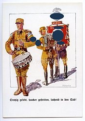 III. Reich - farbige Propaganda-Postkarte - " Trutzig gelebt, wacker gestritten, lachend in den Tod ! - Hinein in Hitlers Sturm-Abteilung - Deutschland erwache "