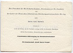 III. Reich - Reichsminister Dr.Goebbels und Reichsorganisationsleiter Dr.Ley - Einladungskarte für den Schauspieler Karl Martell