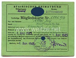 III. Reich - Steirischer Heimatbund - Ortsgruppe Rosshof Kreis Luttenberg - Vorläufige Mitgliedskarte