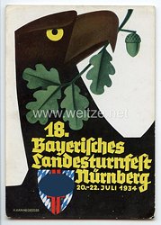 III. Reich - farbige Propaganda-Postkarte - " 18. Bayerisches Landesturnfest Nürnberg 20.-22. Juli 1934 "