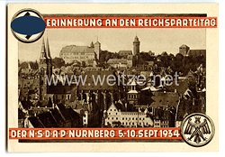 III. Reich - farbige Propaganda-Postkarte - " Erinnerung an den Reichsparteitag der NSDAP Nürnberg 5.-10.Sept.1934 - Stadtansicht mit Sebalduskirche und Burg "