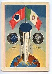 III. Reich - farbige Propaganda-Postkarte - " Hitler - Mussolini 3.-9. Mai 1938 in Rom "