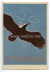NSFK - farbige Propaganda-Postkarte - " NS-Fliegerkorps - Deutschland für immer stärkste Luftmacht der Welt ! Diese Forderung erfüllt das NS-Fliegerkorps durch die Ausbildung des fliegerischen Nachwuchses. "