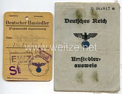 III. Reich - Umsiedlerausweis und Kennkarte für eine Frau des Jahrgangs 1913 aus Rußland
