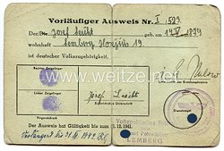 III. Reich - Generalgouvernement Distrikt Galizien - Der Stadthauptmann in Lemberg - Vorläufiger Ausweis der deutschen Volkszugehörigkeit