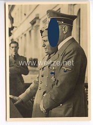 III. Reich - Propaganda-Postkarte - " Die historische Begegnung am 18.6.1940 in München - Auf dem Balkon des Führerbaues " ( Mussolini / Hitler )
