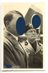 III. Reich - Propaganda-Postkarte - " Adolf Hitler - Benito Mussolini - Der Führer und der Duce - Die Garanten des Friedens "