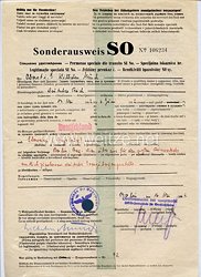 Oberkommando der Wehrmacht ( O.K.W.) Zentralstelle für Durchlaßscheine - Sonderausweis SO für Südostgebiete