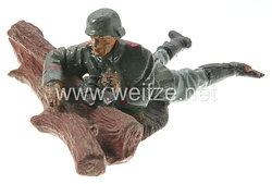 Elastolin - Heer Gruppenführer auf Baumstamm mit Fernglas liegend