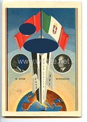 III. Reich - farbige Propaganda-Postkarte - " Hitler - Mussolini 3.-9. Mai 1938 in Rom "
